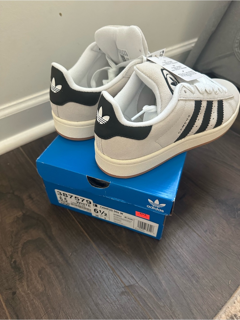 adidas Campus White and Black Suede Sneakers - Picture 5 of 5